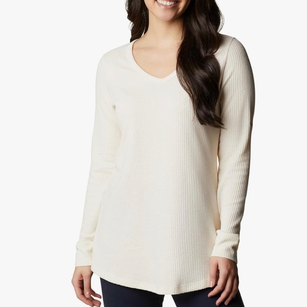 Columbia Womens Pine Peak Long Sleeve V-neck Tunic Thermal Tee Size S Cream NWT